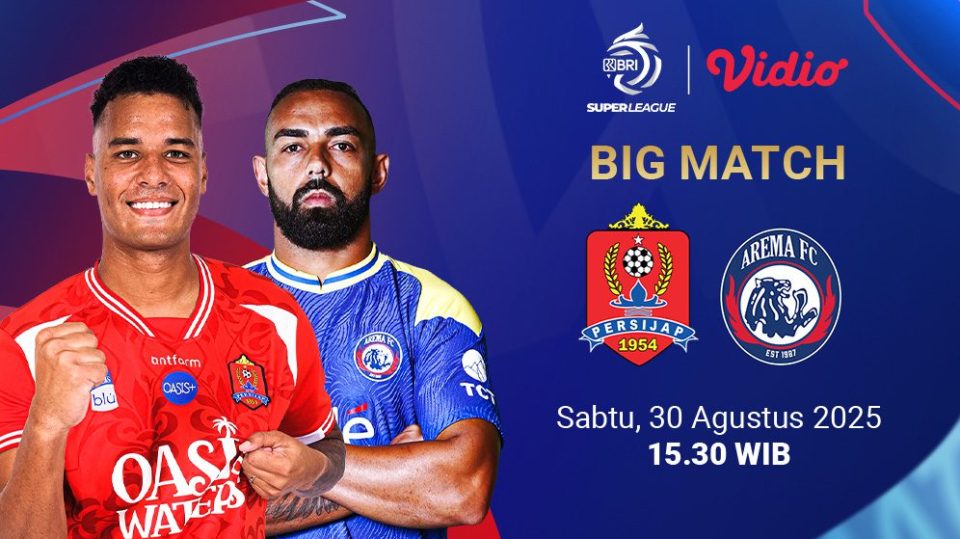 Live streaming BRI Super League 2025/26 Persijap vs Arema eksklusif di Vidio. (dok. vidio.com)