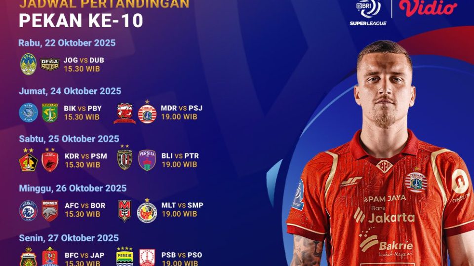 Jadwal BRI Super League pekan ke-10 eksklusif di Vidio.
