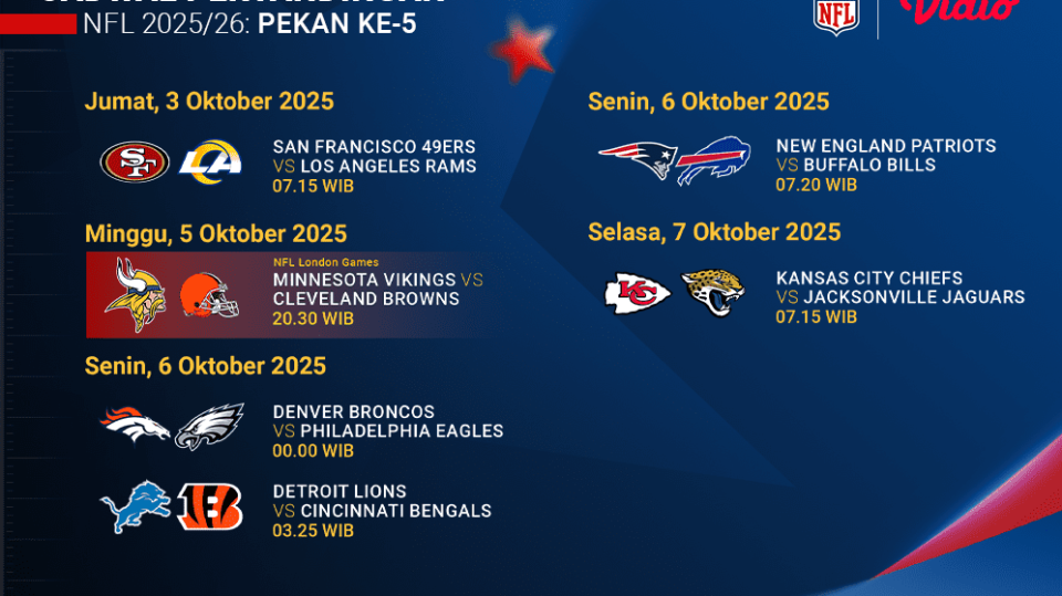 Jadwal NFL Matchweek 5 eksklusif di Vidio. (dok. vidio.com)