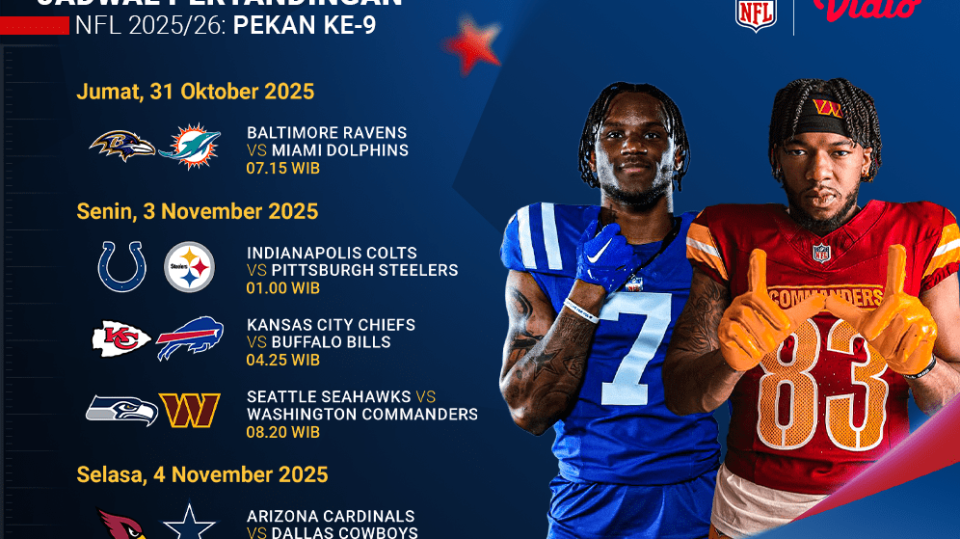 Saksikan NFL pekan 9 eksklusif di Vidio.