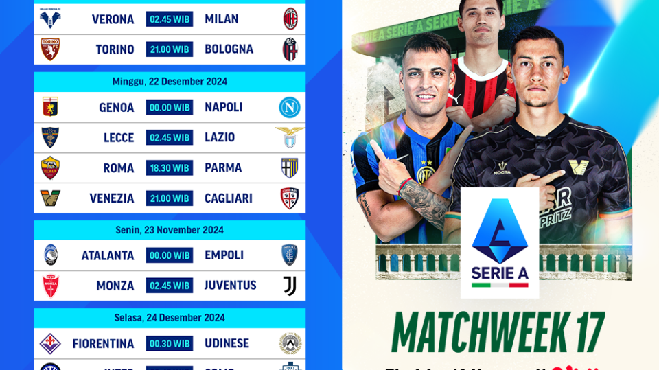jadwal live streaming serie a matchweek 17