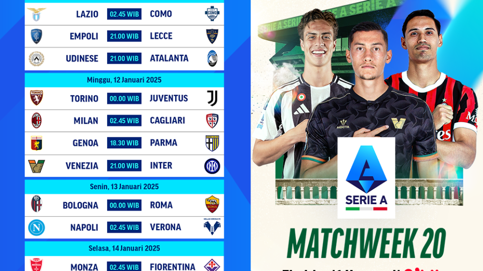 jadwal siaran langsung liga italia matchweek 20
