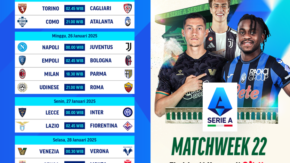 jadwal siaran langsung liga italia matchweek 22