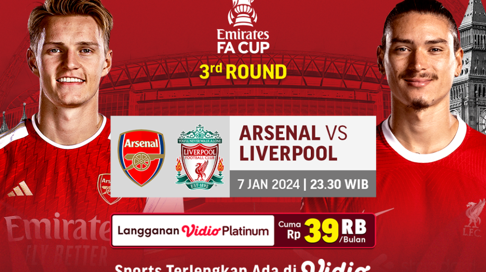 Link streaming Arsenal vs Liverpool, Minggu (7/1/2024) di Vidio