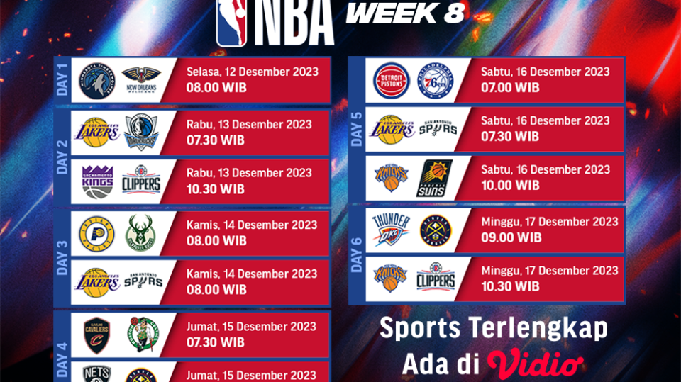 NBA Pekan-8, 12-17 Desember 2023. Saksikan di Vidio!