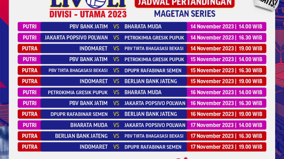 Jadwal link streaming Livoli Divisi Utama 2023 di Vidio