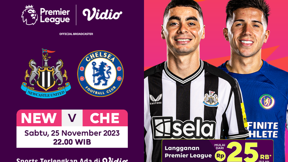 Jadwal dan link streaming Newcastle vs Chelsea, Sabtu (25/11/2023), pukul 22.00 WIB. Liga Inggris 23/24 di Vidio!