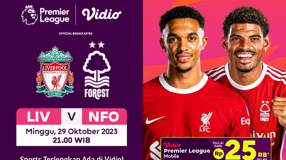 Jadwal dan link streaming Liverpool vs Nottingham Forest, Minggu, 29 Oktober 2023. Streaming di Vidio!