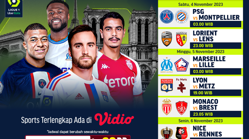 Jadwal dan link streaming Liga Prancis /. Ligue 1 musim 2023/2024 di Vidio