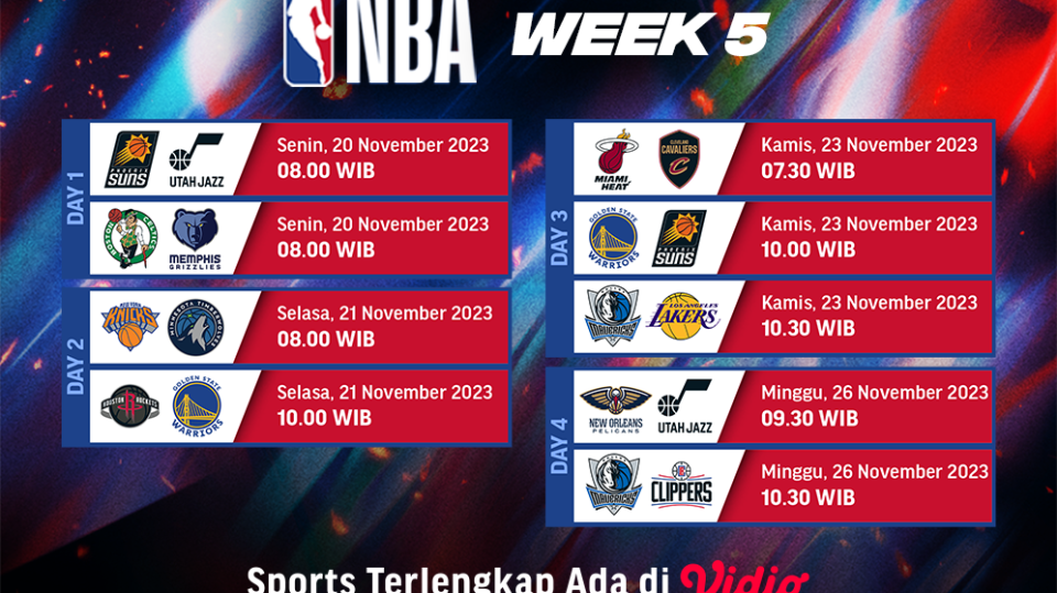Jadwal dan Link Streaming NBA Pekan-5 Musim 2023/2024 di Vidio