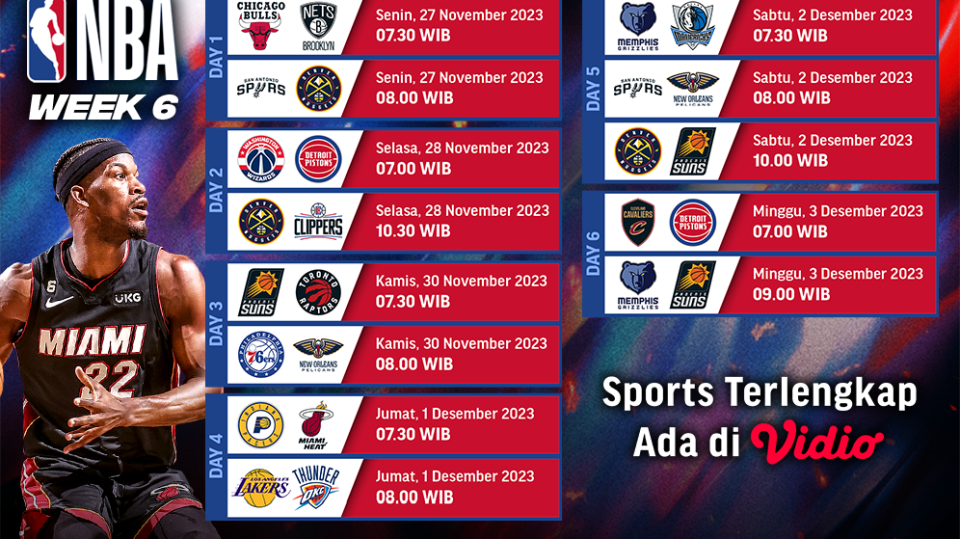 Jadwal dan link streaming NBA Week 6 di Vidio