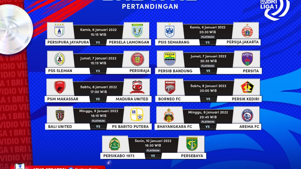 Jadwal dan Link Live Streaming BRI Liga 1 2021/22 Pekan 18