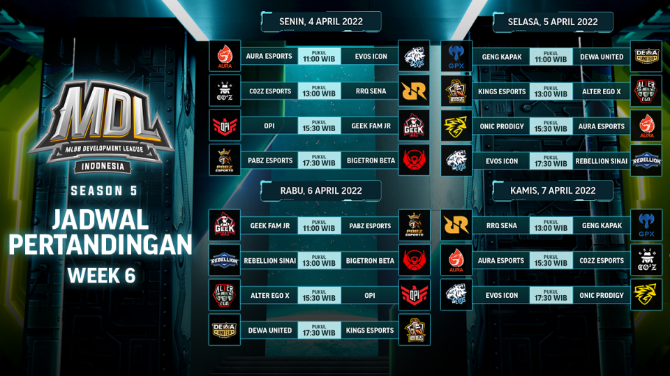 Yuk Live Streaming MDL Season 5 Week 6 dan Dukung Tim Favoritmu