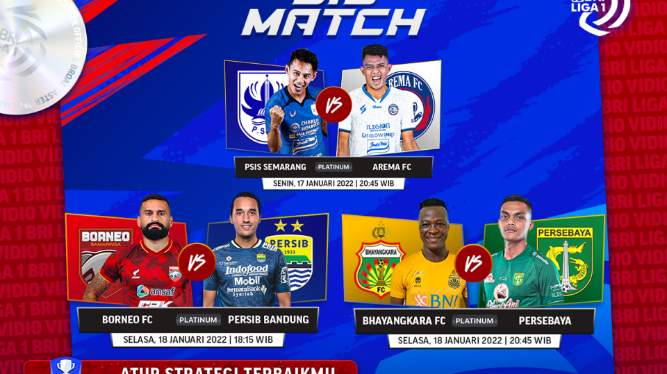 Link Live Streaming BRI Liga 1 2021/22 Hari Ini, Borneo Vs Persib dan Bhayangkara Vs Persebaya