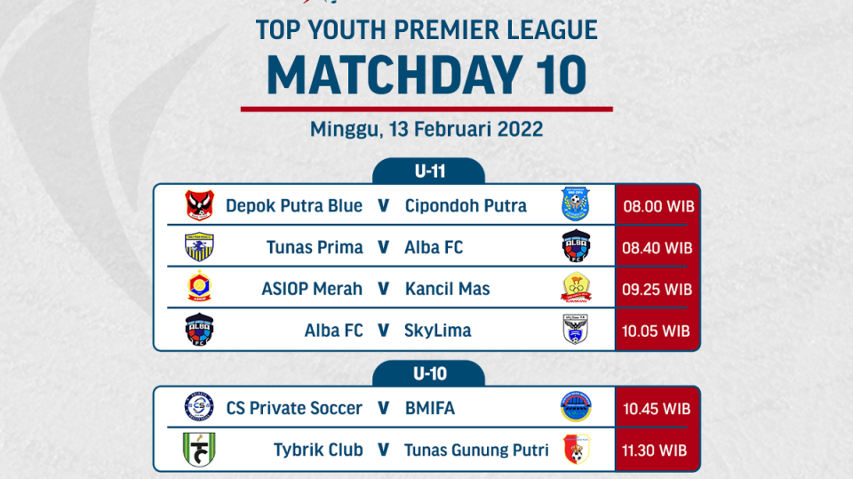 Nonton Siaran Langsung Top Youth Premier League (TYPL) 20221/22 Pekan Ini
