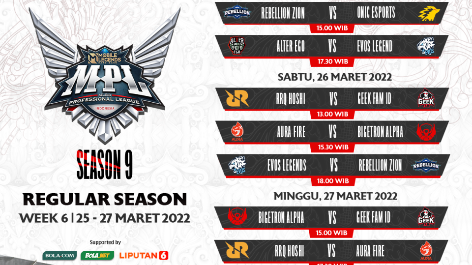 Link Live Streaming MPL S9 Pekan Keenam, Alter Ego Hadapi EVOS