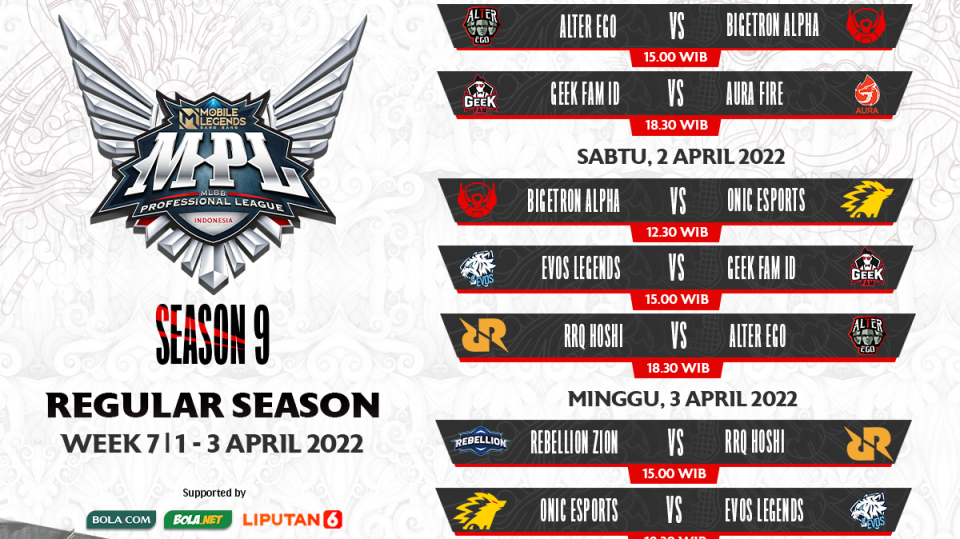 Inilah Jadwal dan Link Live Streaming MPL S9 Pekan Ketujuh