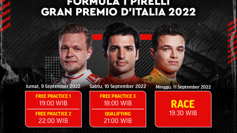 Jadwal F1 GP Italia 2022 di Sirkuit Monza