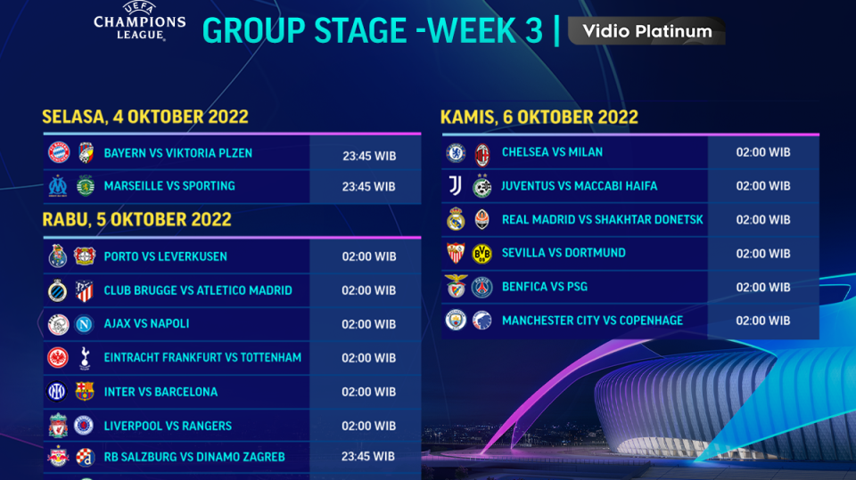 Jadwal Liga Champions 2022/23 Matchday 3