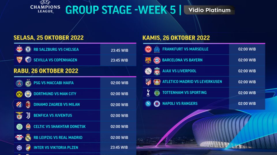 Jadwal Lengkap Liga Champions 2022/23 Matchday 5