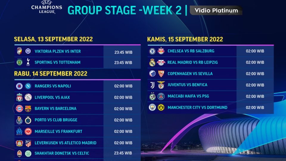 Jadwal Liga Champions 2022/23 Matchday 2
