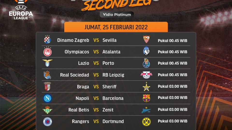 Jadwal Liga Europa Malam Ini, Babak Playoff 16 Besar Leg Kedua Live Streaming di Vidio