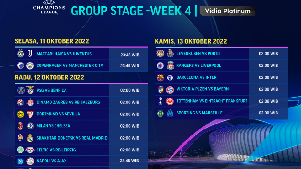 Jadwal Lengkap Liga Champions 2022/23 Matchday 4