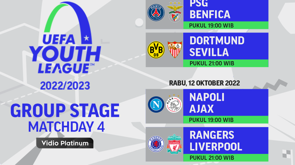 Jadwal UEFA Youth League (UYL) 2022/23 Matchday 4