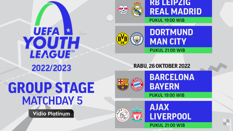 Jadwal UEFA Youth League (UYL) 2022/23 Matchday 5