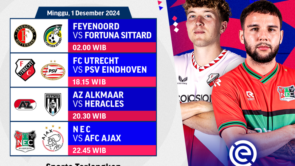 jadwal dan siaran langsung eredivisie matchweek 14