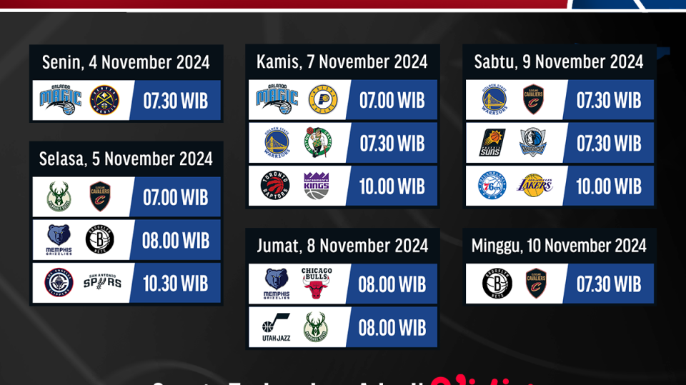 Jadwal dan live streaming NBA Season matchweek 3