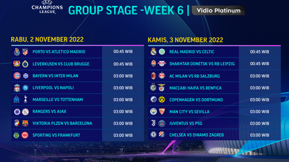 Jadwal Liga Champions 2022/23 Matchday 6