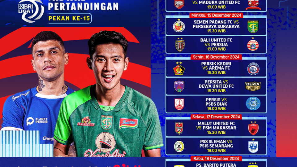 jadwal dan siaran langsung bri liga 1 pekan 15