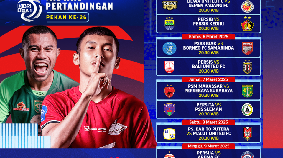 jadwal siaran langsung bri liga 1 pekan 26
