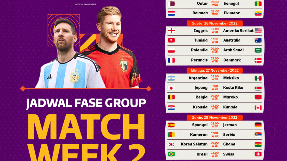 Jadwal dan Link Live Streaming Piala Dunia 2022 Matchweek 2 di Vidio