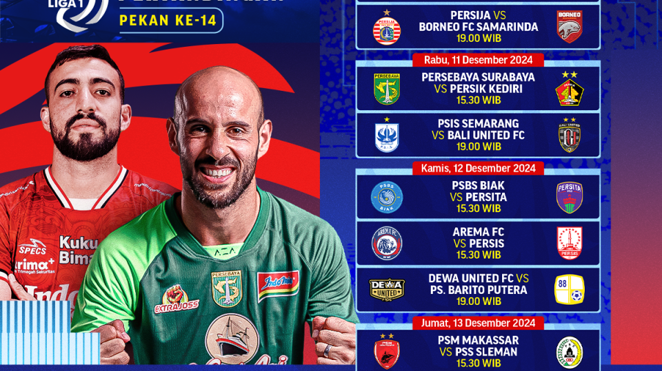 jadwal dan siaran langsung bri liga 1 pekan 14, pekan penuh big match