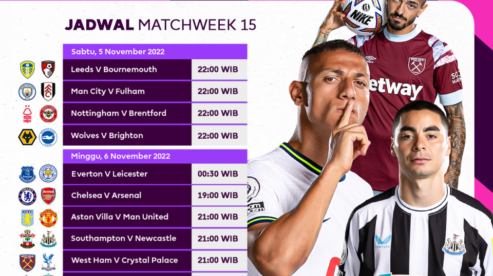 Jadwal Premier League 2022/23 Pekan 15