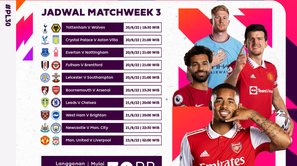 Jadwal Lengkap Liga Inggris 2022/23 Pekan Ketiga