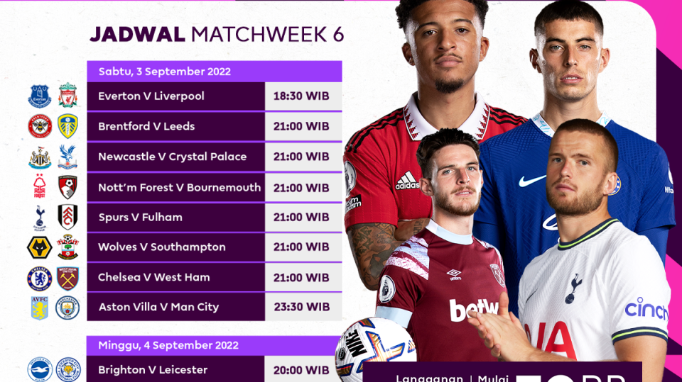 Jadwal Liga Inggris 2022/23 Pekan 6