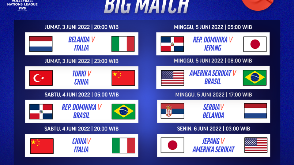 Link Live Streaming VNL Women’s 2022 Pekan Ini, Ada Amerika Serikat vs Brasil