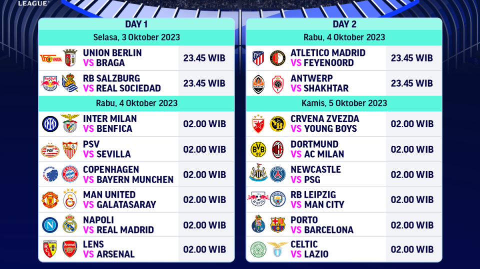Jadwal link streaming UCL Pekan Kedua