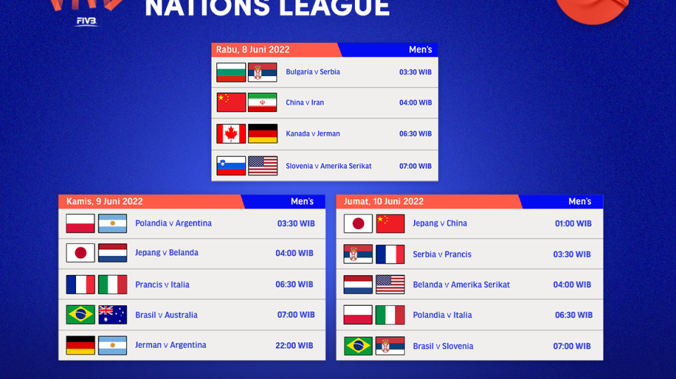 Simak Jadwal dan Link Live Streaming VNL 2022 Putra Pekan Ini