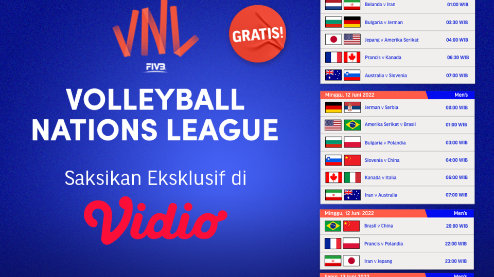 Jadwal Lengkap VNL 2022 Putra Live Akhir Pekan Ini