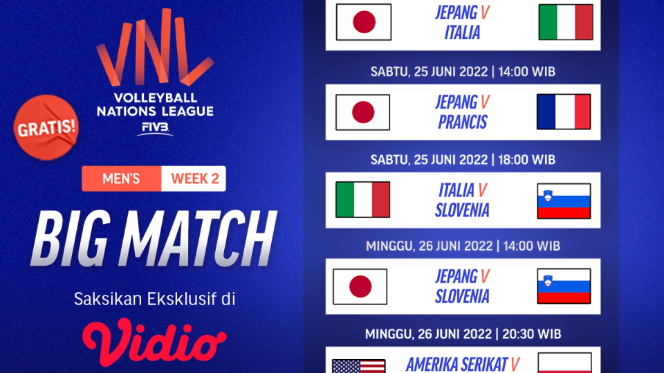 Jadwal VNL 2022 Putra