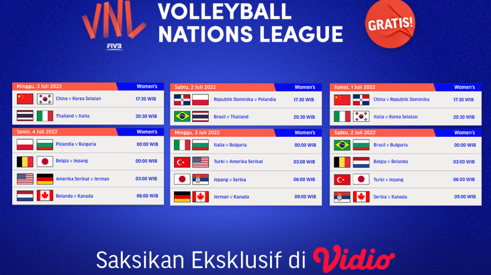 Jadwal Lengkap VNL 2022 Putri Pekan Ketiga