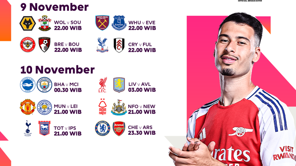 jadwal dan siaran langsung liga inggris matchweek 11