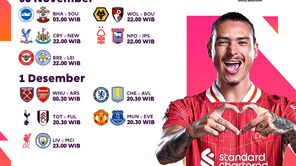 jadwal dan siaran langsung liga inggris matchweek 13