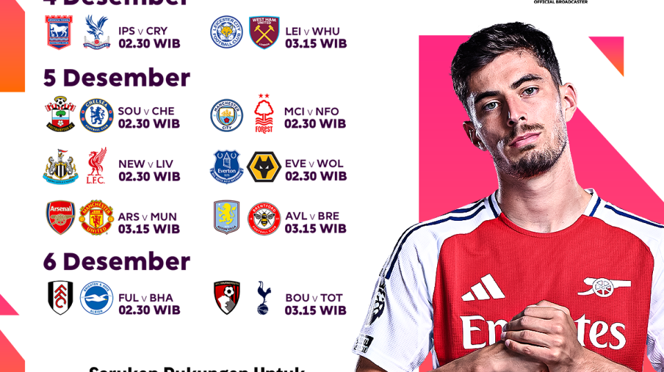 jadwal dan siaran langsung liga inggris matchweek 14