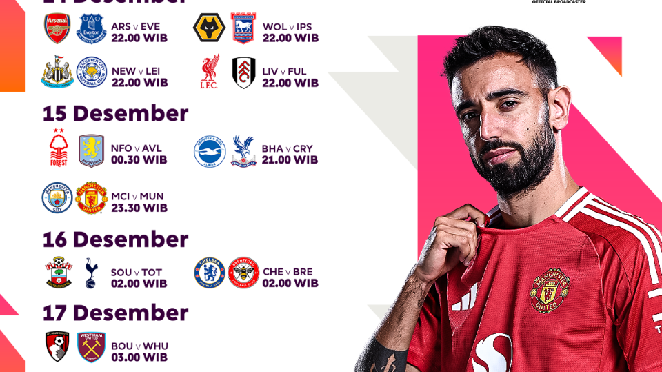 jadwal dan siaran langsung liga inggris matchweek 16