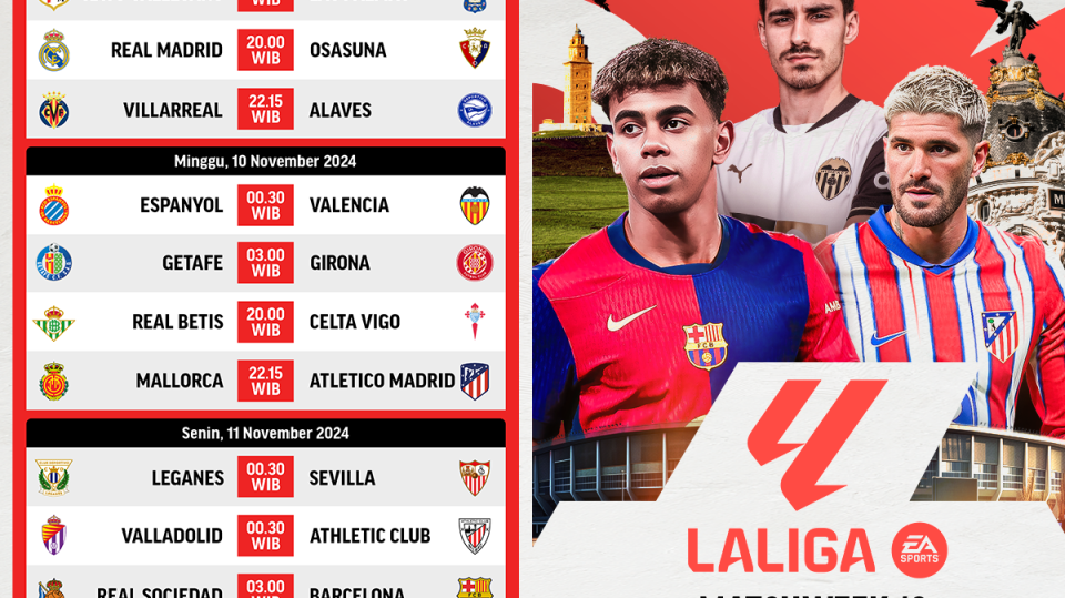 Jadwal dan siaran langsung Liga Spanyol Matchweek 13